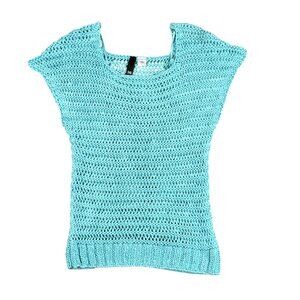 Trendy Tiffany Blue Open Knit Sweater Top Size 36 H&M